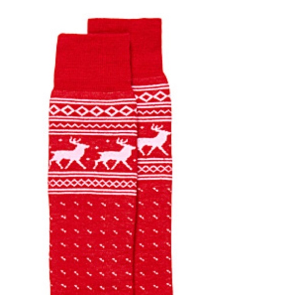 Red and white Fair isle deer merino wool blend thermal socks made in Italy NWT - Picture 10 of 10